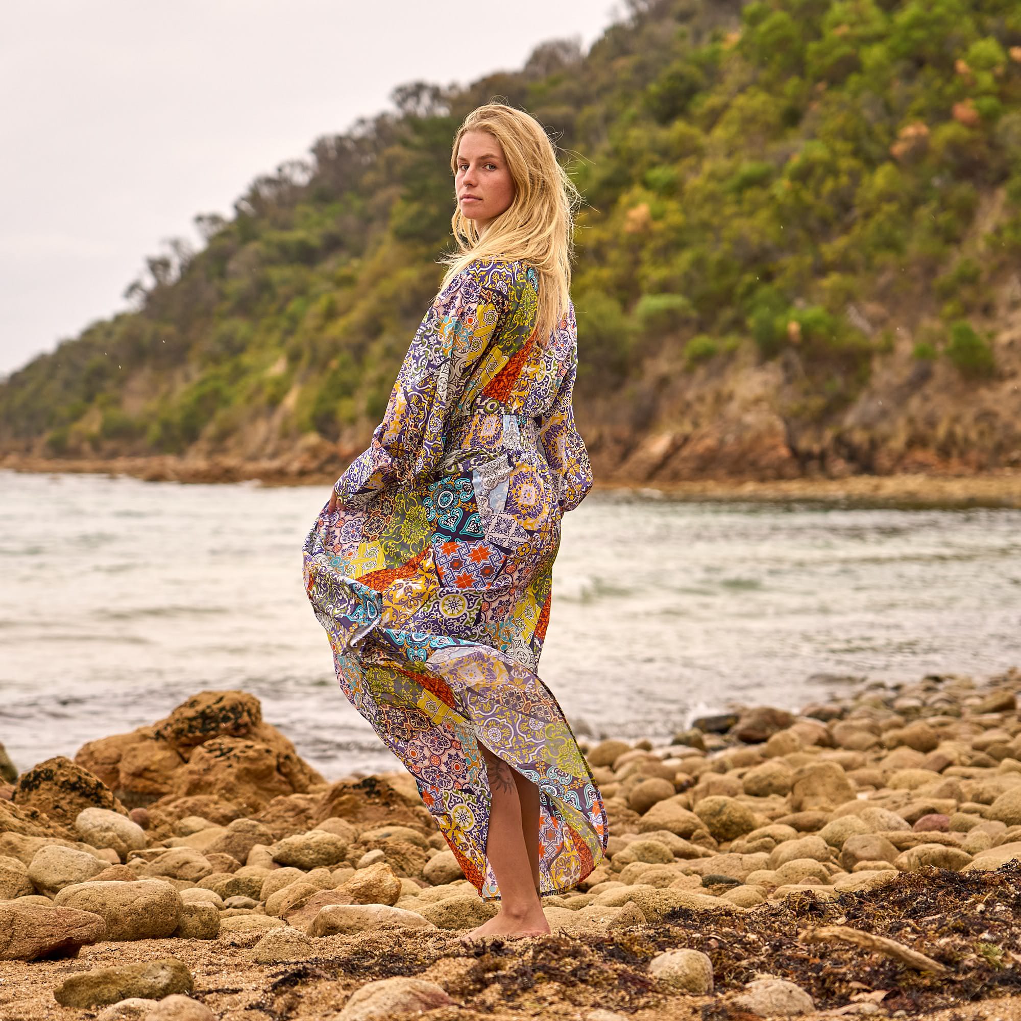 Vintage-inspired handmade patchwork maxi dress for summer