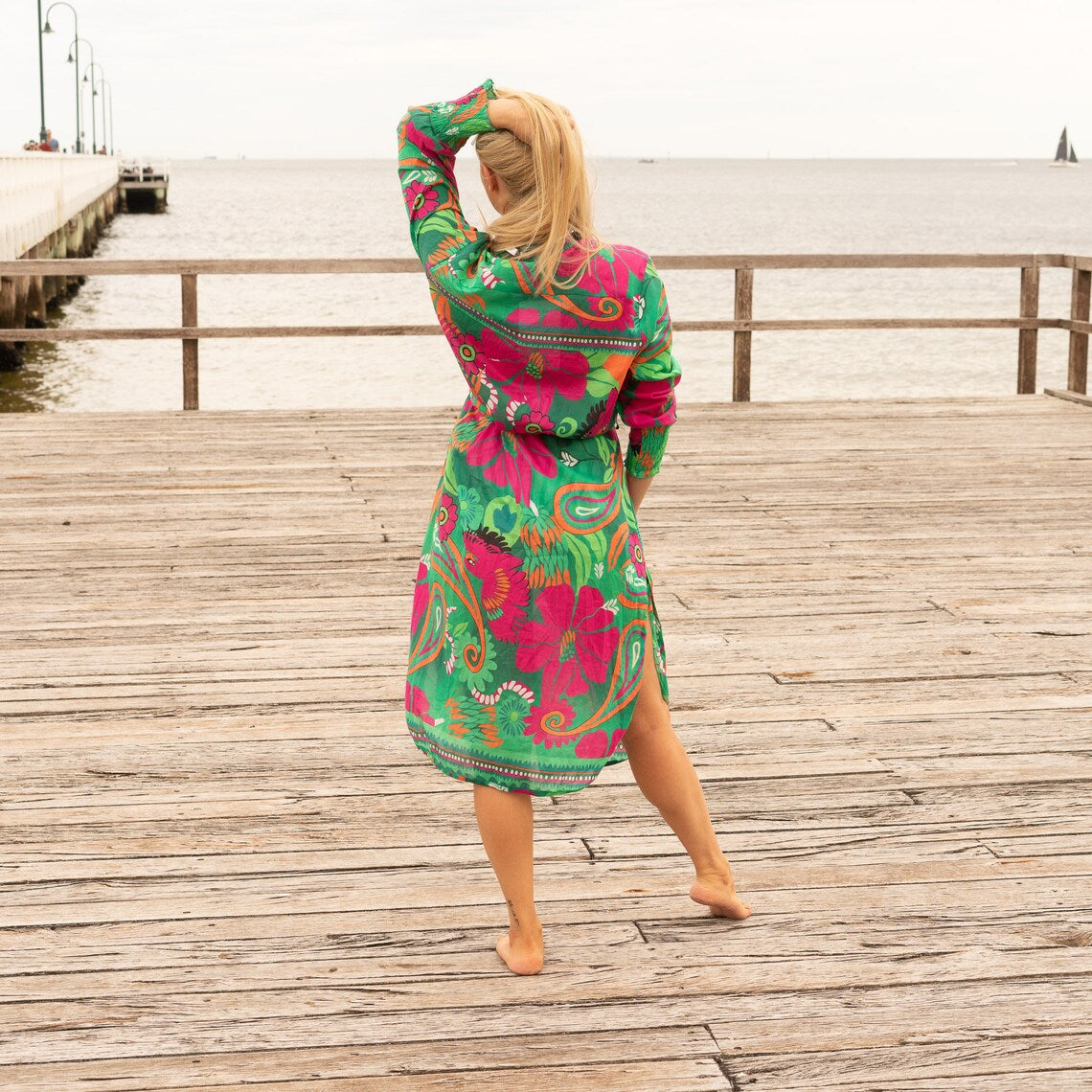 GARDEN BLOSSOM'S WOMEN'S COTTON MIDI DRESS - ONE SIZE