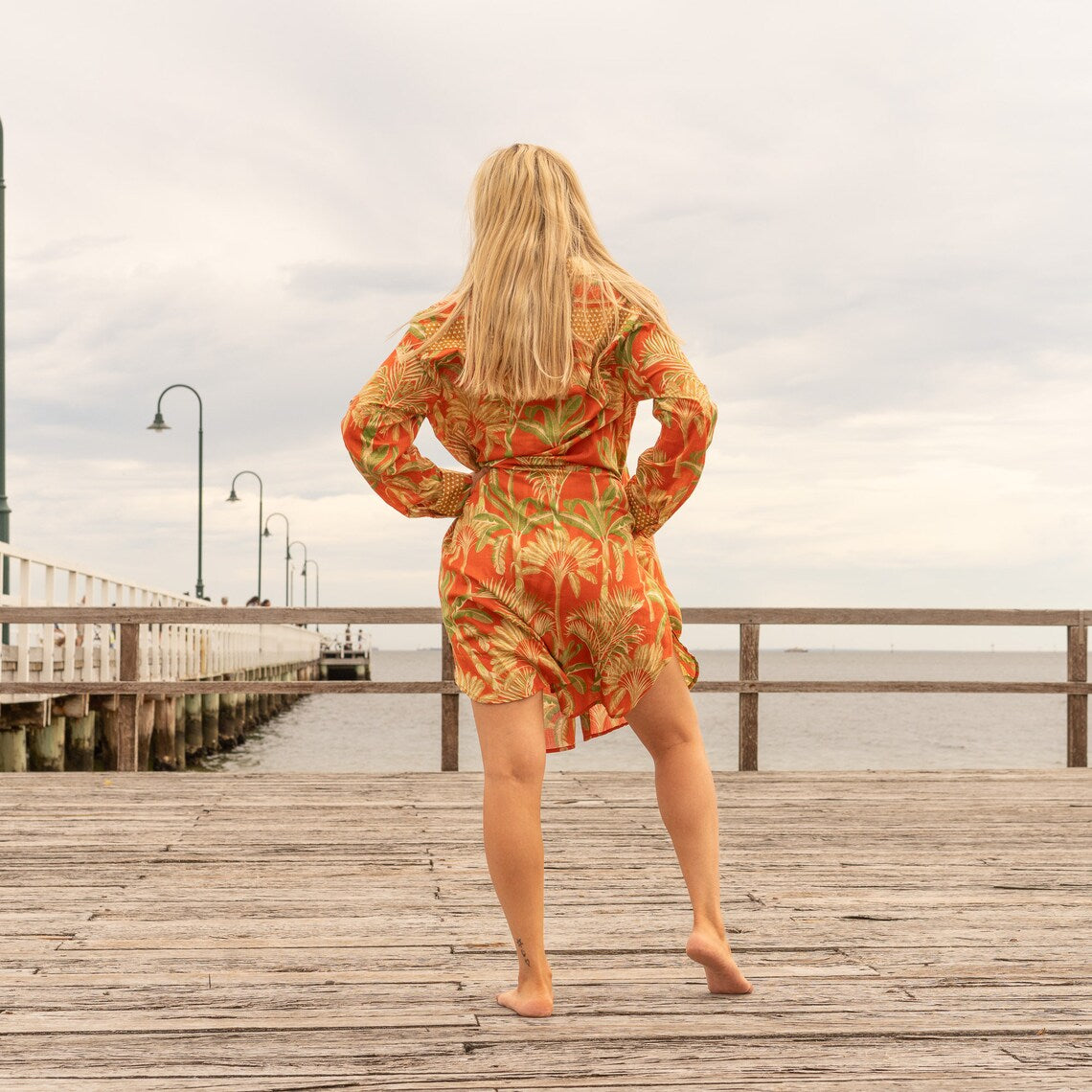 ORANGE SERENADE WOMEN'S COTTON LONG SHIRT DRESS - ONE SIZE