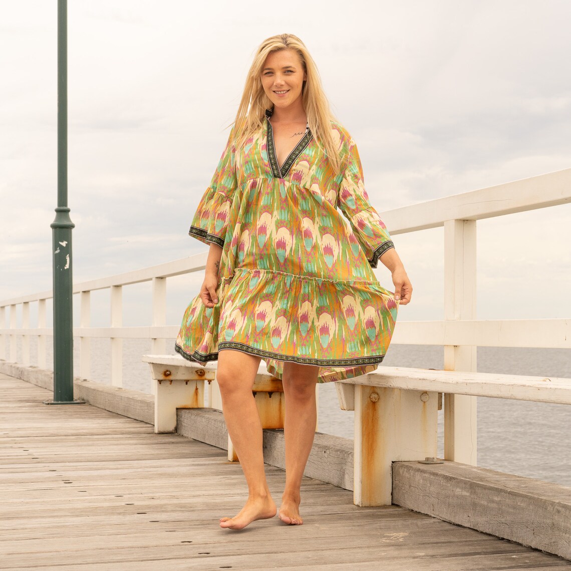 Groovy Peacock Women's Cotton Maxi Dress - One Size