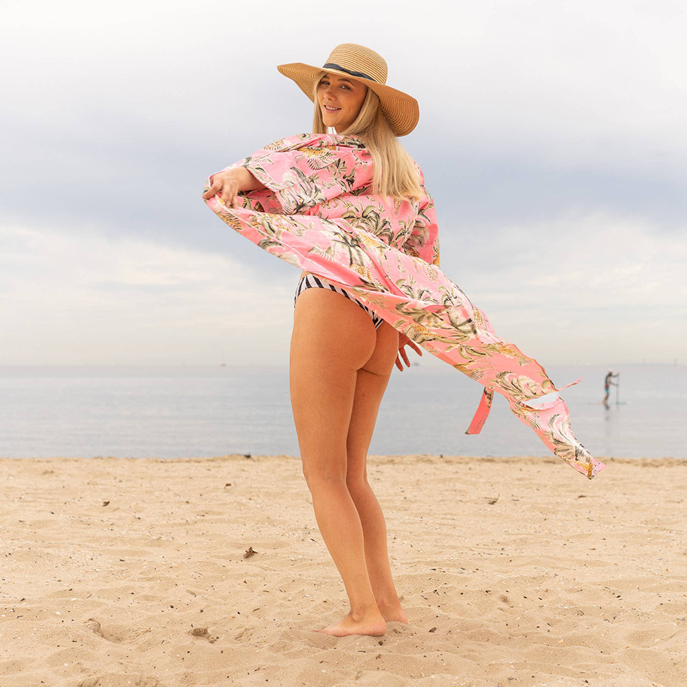 ‘JUNGLE SAFARI PINK' Women's Cotton Kimono Robe