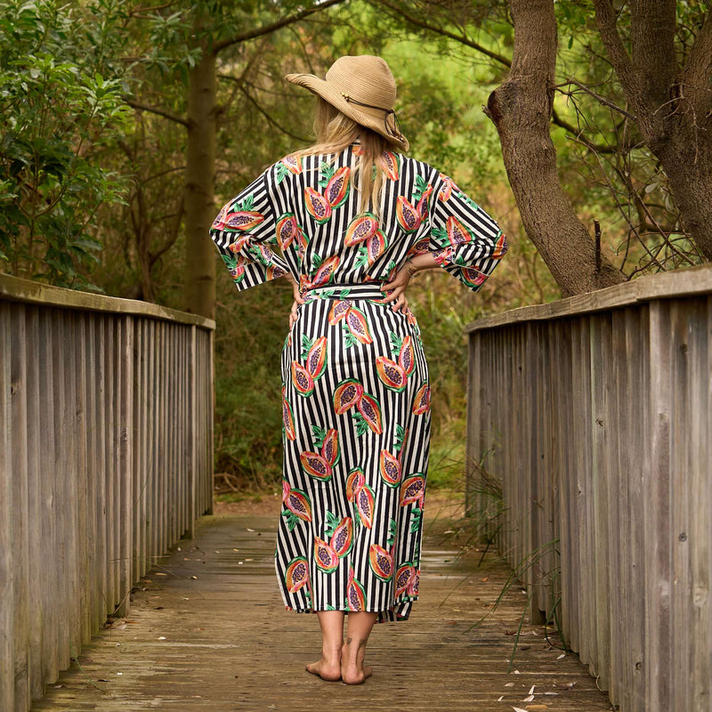 Papaya Paradise Kimono Robe - Lightweight Cotton Resortwear
