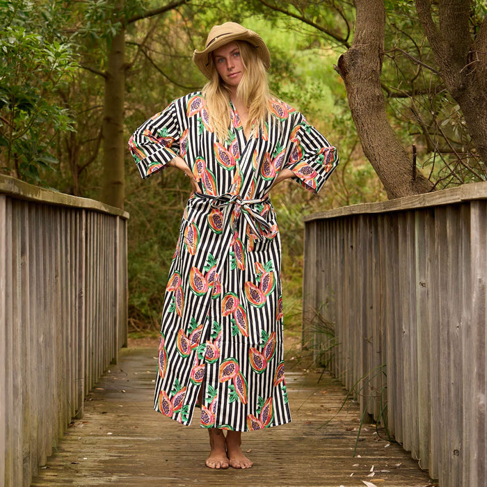 Papaya Paradise Kimono Robe - Lightweight Cotton Resortwear