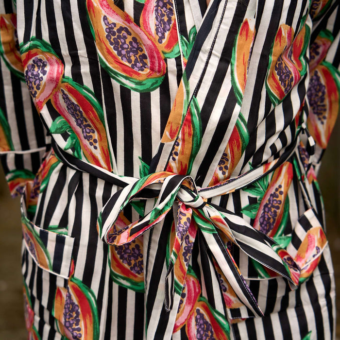Papaya Paradise Kimono Robe - Lightweight Cotton Resortwear