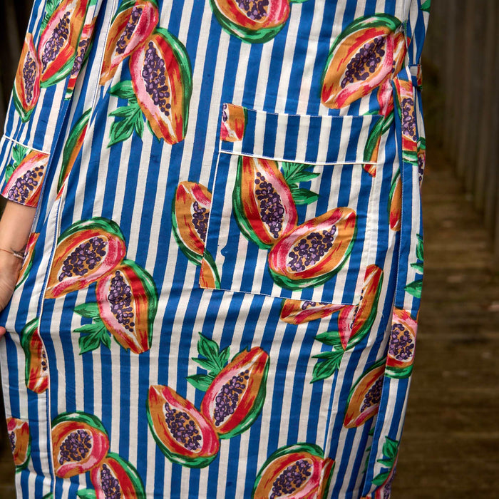Tropical Papaya Print Kimono Robe - Lightweight Cotton Beach Cover-Up