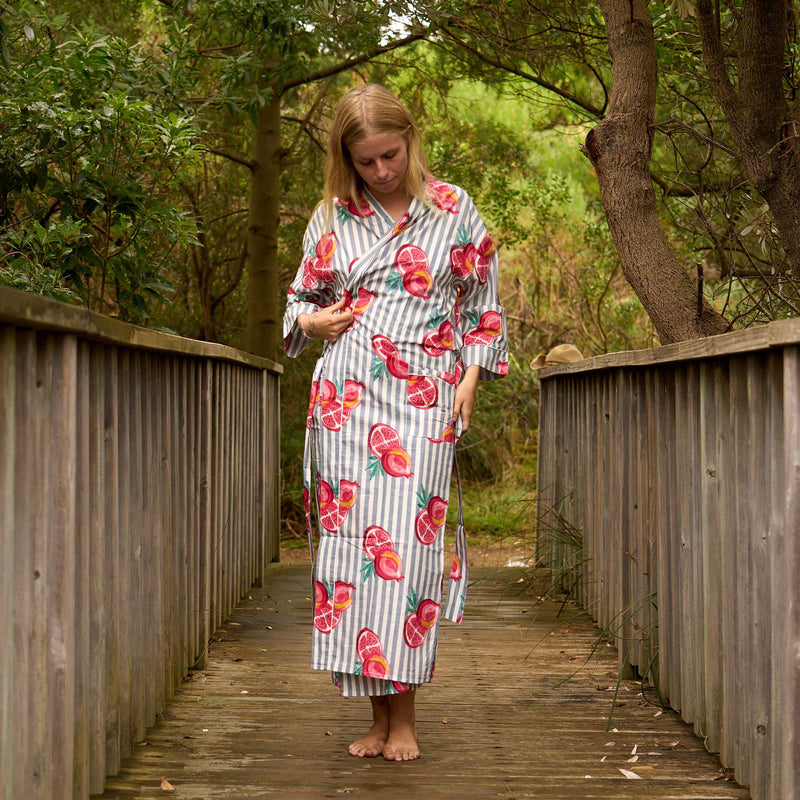 Citrus Bloom Robe - Bold Grapefruit Print on Luxe Cotton