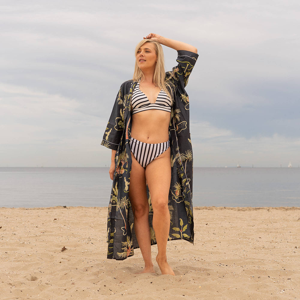 Tropical Black' Women's Cotton Kimono Robe