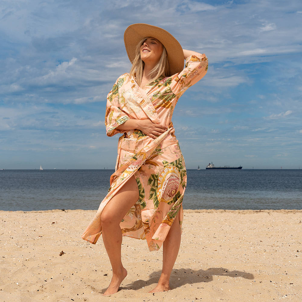 Tree of Life Pink' Women's Cotton Kimono Robe