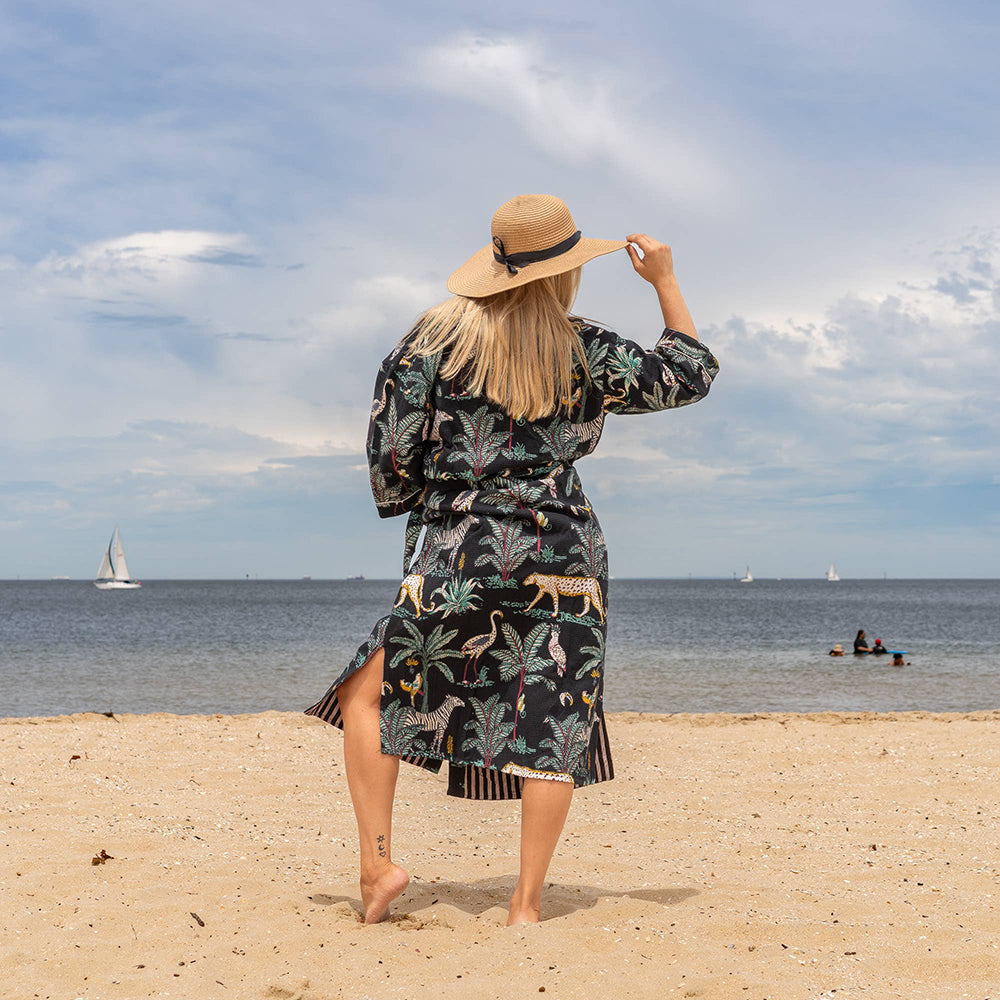 BLACK Safari' Women's Cotton Linen Waffle Kimono Robe (Copy)