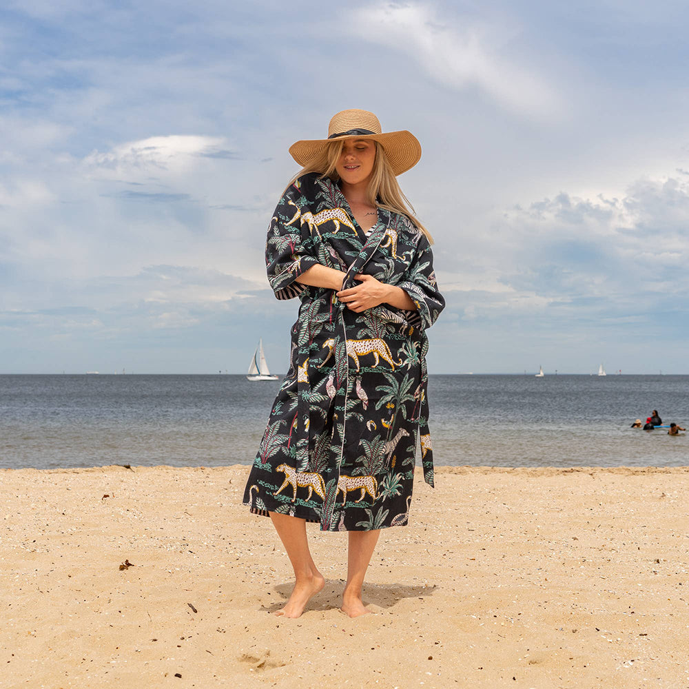 BLACK Safari' Women's Cotton Linen Waffle Kimono Robe (Copy)