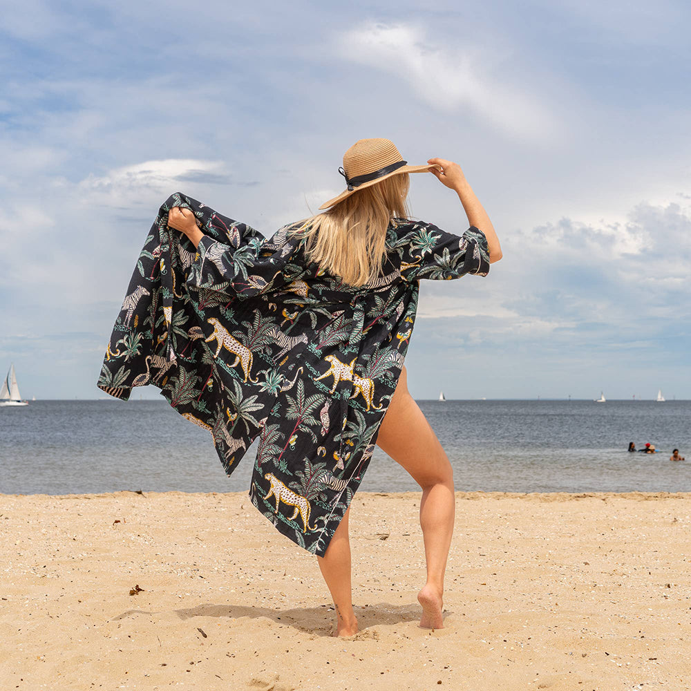 BLACK Safari' Women's Cotton Linen Waffle Kimono Robe (Copy)