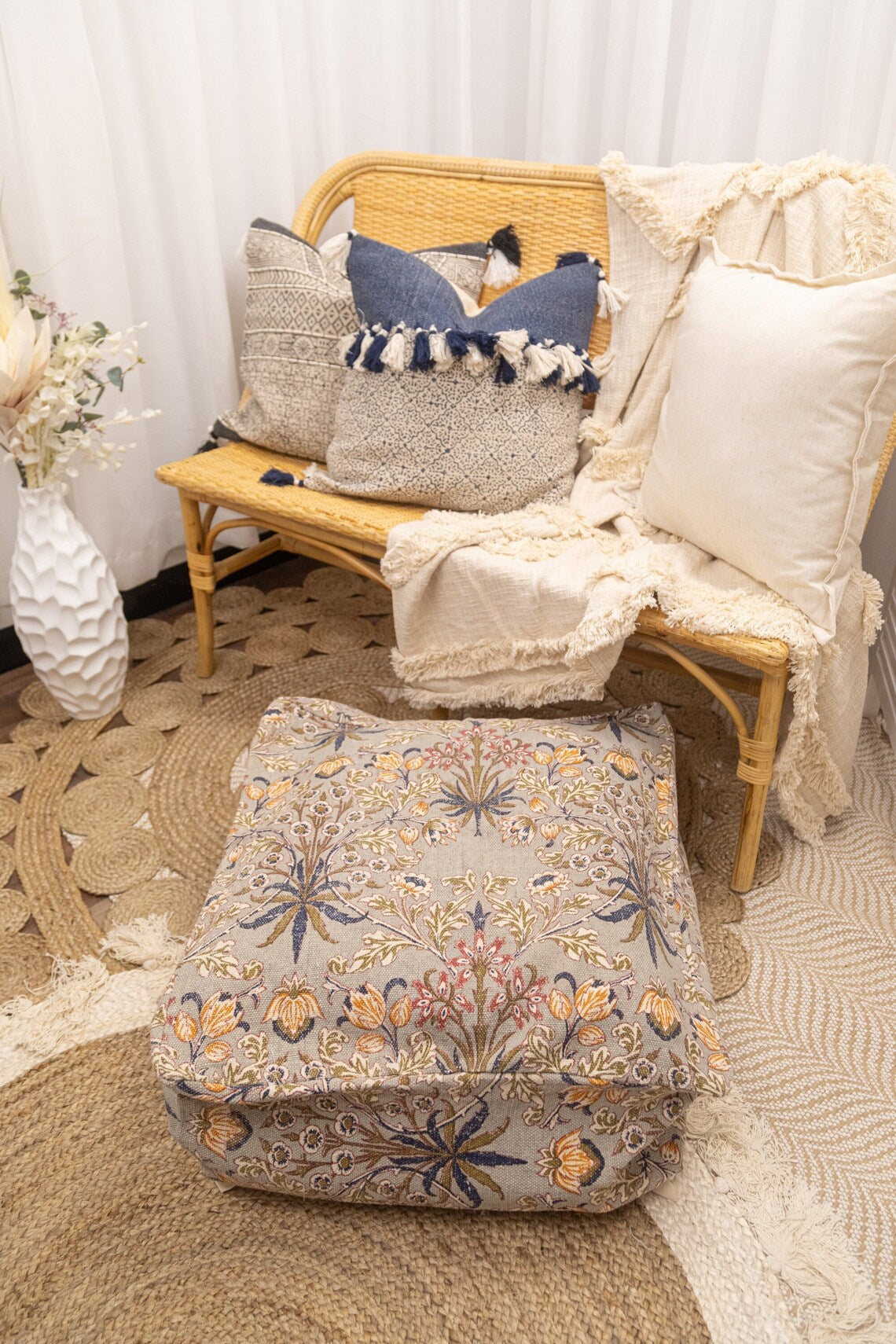 Moroccan ottoman footstool cushion cover in Tree Mix pattern