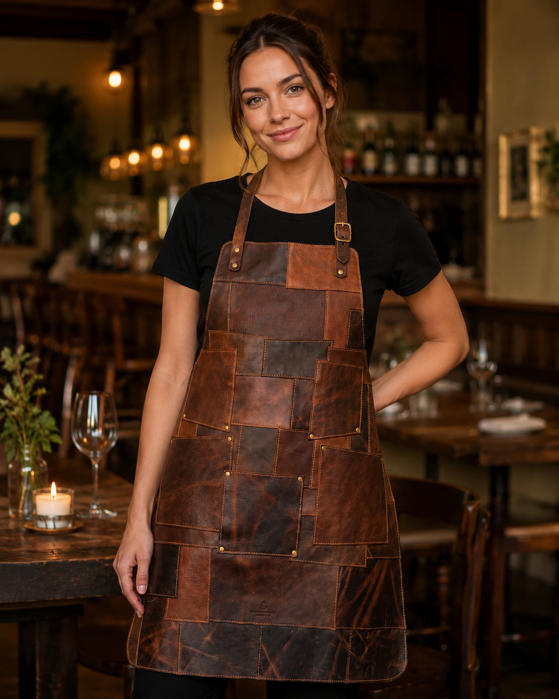 Full-grain leather BBQ apron with durable handmade craftsmanship