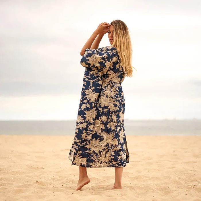 Cotton Kaftan Kimono Cardigan Floral Double Process Summer Clothing Comfy Maternity Wear Mothers Day Gift Valentine Gift For Her Blue