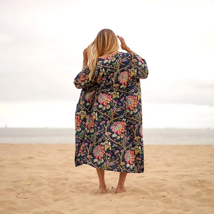Cotton Kaftan Kimono Caridgan Summer Clothing Valentine Mother's Day Gift Maternity Wear Christmas Gift for her Floral Black