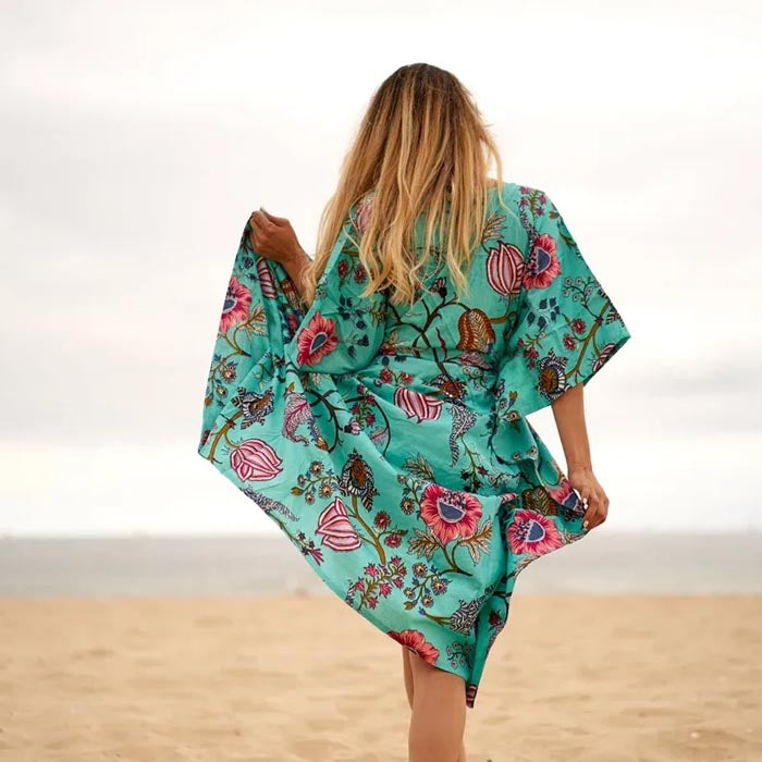 Cotton Kaftan Kimono Caridgan Summer Clothing Valentine Mother's Day Gift Maxi Dress Maternity Wear Christmas Gift for her Blue