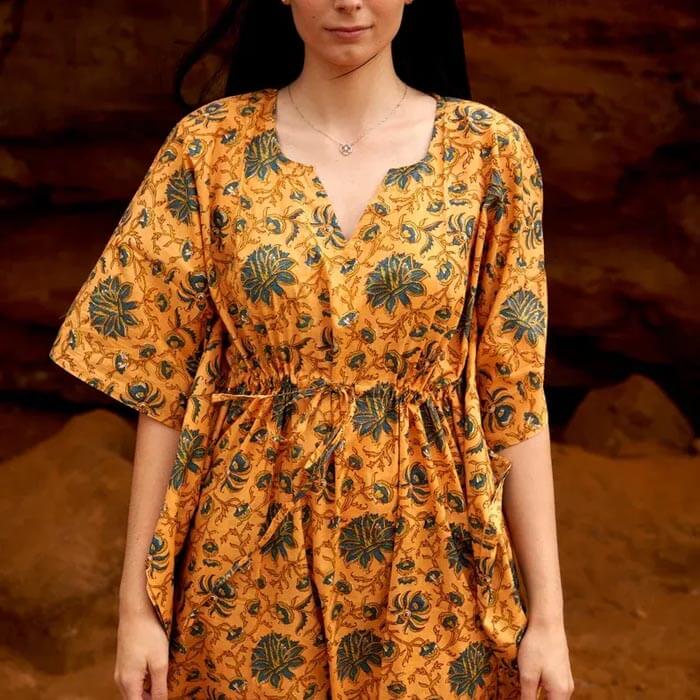 Cotton Kaftan Kimono Caridgan Summer Clothing Valentine Mother's Day Gift Maxi Dress Maternity Wear Christmas Gift for her Yellow