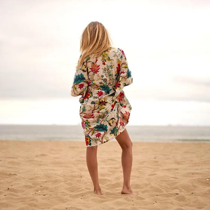 Cotton Kaftan Kimono Cotton Dress Caridgan Valentine Mother's Day Gift Maternity Wear Tree Floral Print Gift for her Beige