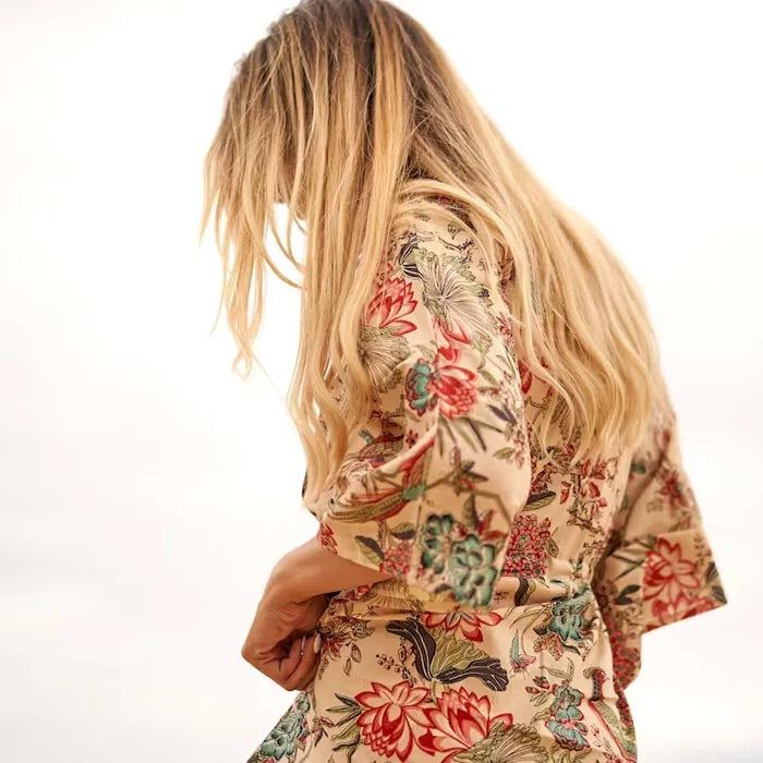Cotton Kaftan Kimono Dress Caridgan Valentine Mother's Day Gift Maternity Wear Peacock Floral Print Christmas Gift for her Beige