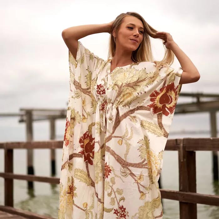 Cotton Kaftan Kimono Maxi Dress Cotton Dress Caridgan Plus size Clothing Mother's Day Gift Maternity Gown Beige Tree of Life Beige