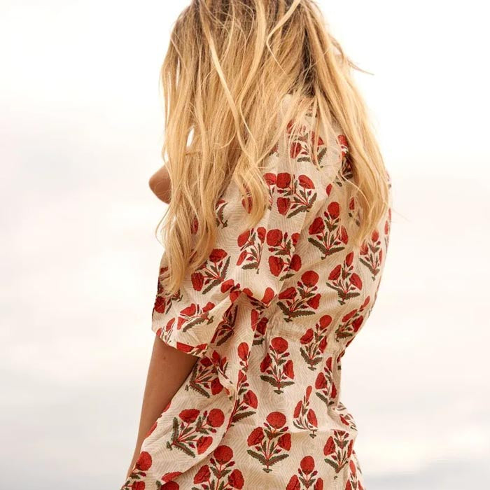 Cotton Kaftan Kimono Robe Mother's Day Gift Maxi Dress Maternity Gown Block Print Floral Gift for her Red