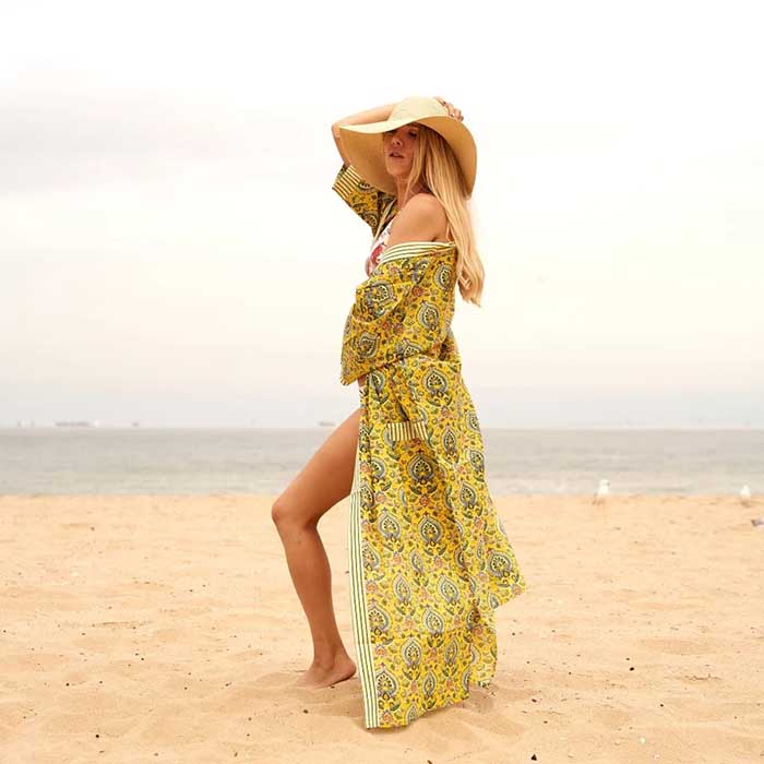 Linen Connections Cotton Kimono Bathrobe Frida Valentines Day GiftBird Bathrobe Turkish Bathrobe Cardigan Nightwear Dressing Gown CK136 Mustard Floral