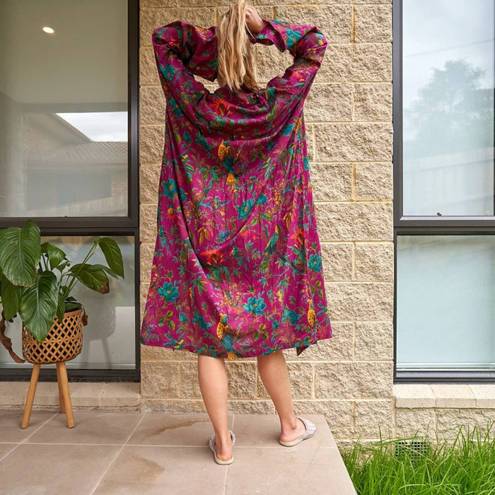 Linen Connections Cotton Kimono Bathrobe Frida Valentines Day GiftBird Bathrobe Turkish Bathrobe Cardigan Nightwear Dressing Gown CK170 Beach Pink Robe