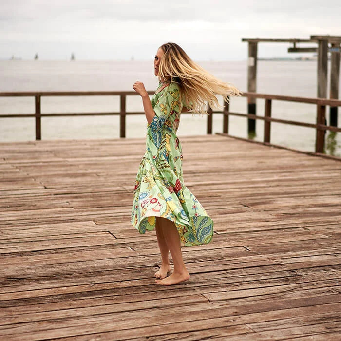 Set of 2 Umbrella Dresses Summer Dress Boho dress Long Boho Dress Lite Green Bird Print Price includes 2 Sizes S,M,L,XL BD33