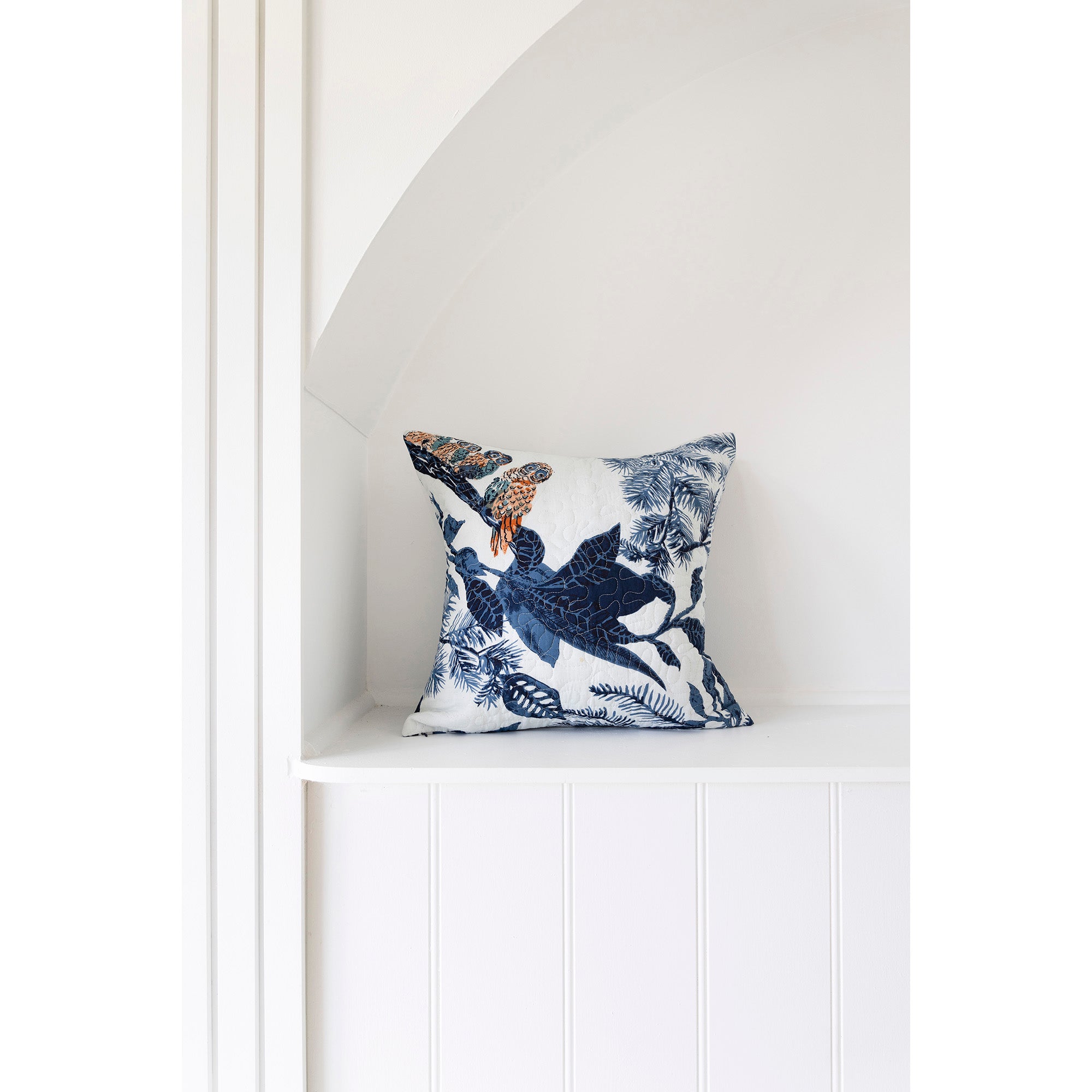 Mexican Painter Pillow Case, Frida Floral Decorative Cushion, Mexican Painter Art Garden Country - White Blue Owl