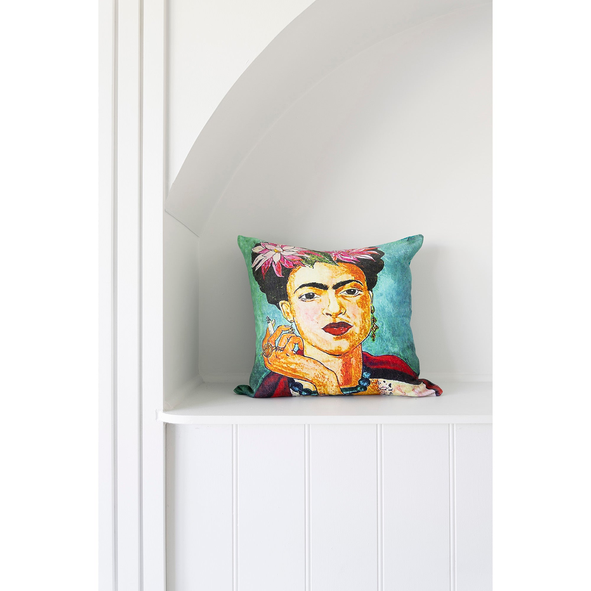 Mexican Painter Pillow Case, Frida Floral Decorative Cushion, Mexican Painter Art Garden Country Cushion Cover - Green Frida Face