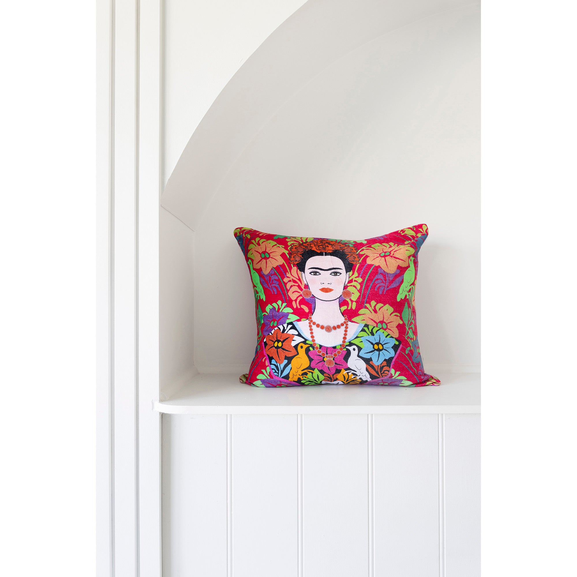 Mexican Painter Pillow Case, Frida Floral Decorative Cushion, Mexican Painter Art Garden Country Cushion Cover - Red Frida Face