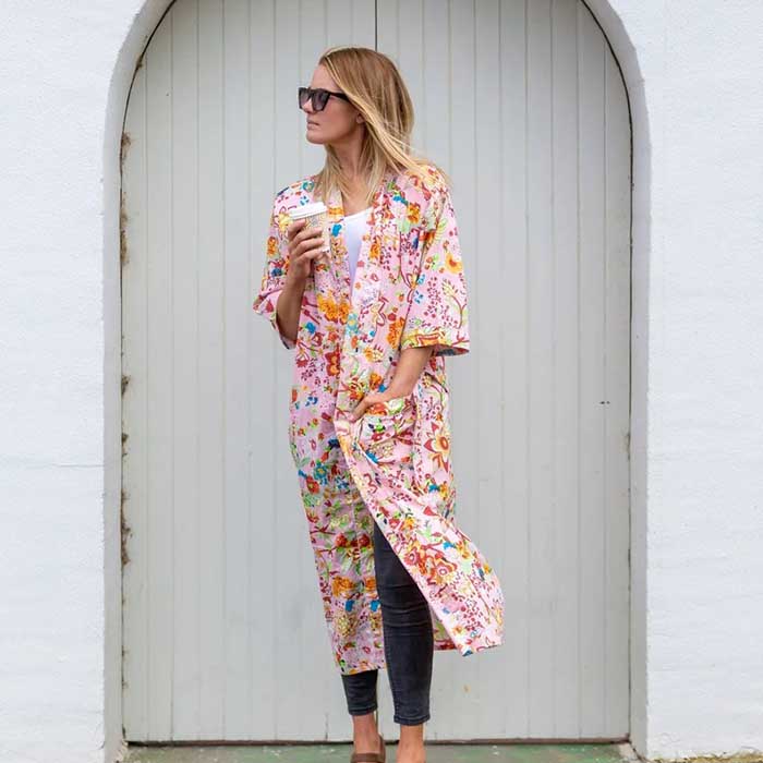 Linen Connections Frida Cotton Kimono Bathrobe Valentines Day Gift Turkish Cardigan Nightwear Dressing Gown Beach Bikini Summer CK114