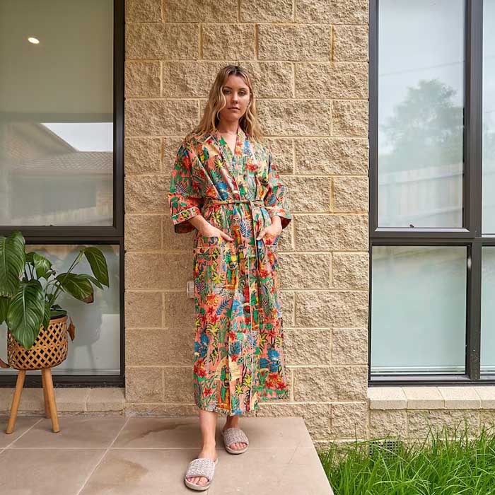 Linen Connections Frida Cotton Kimono Bathrobe Valentines Day Gift Turkish Cardigan Nightwear Dressing Gown Beach Bikini Summer CK73