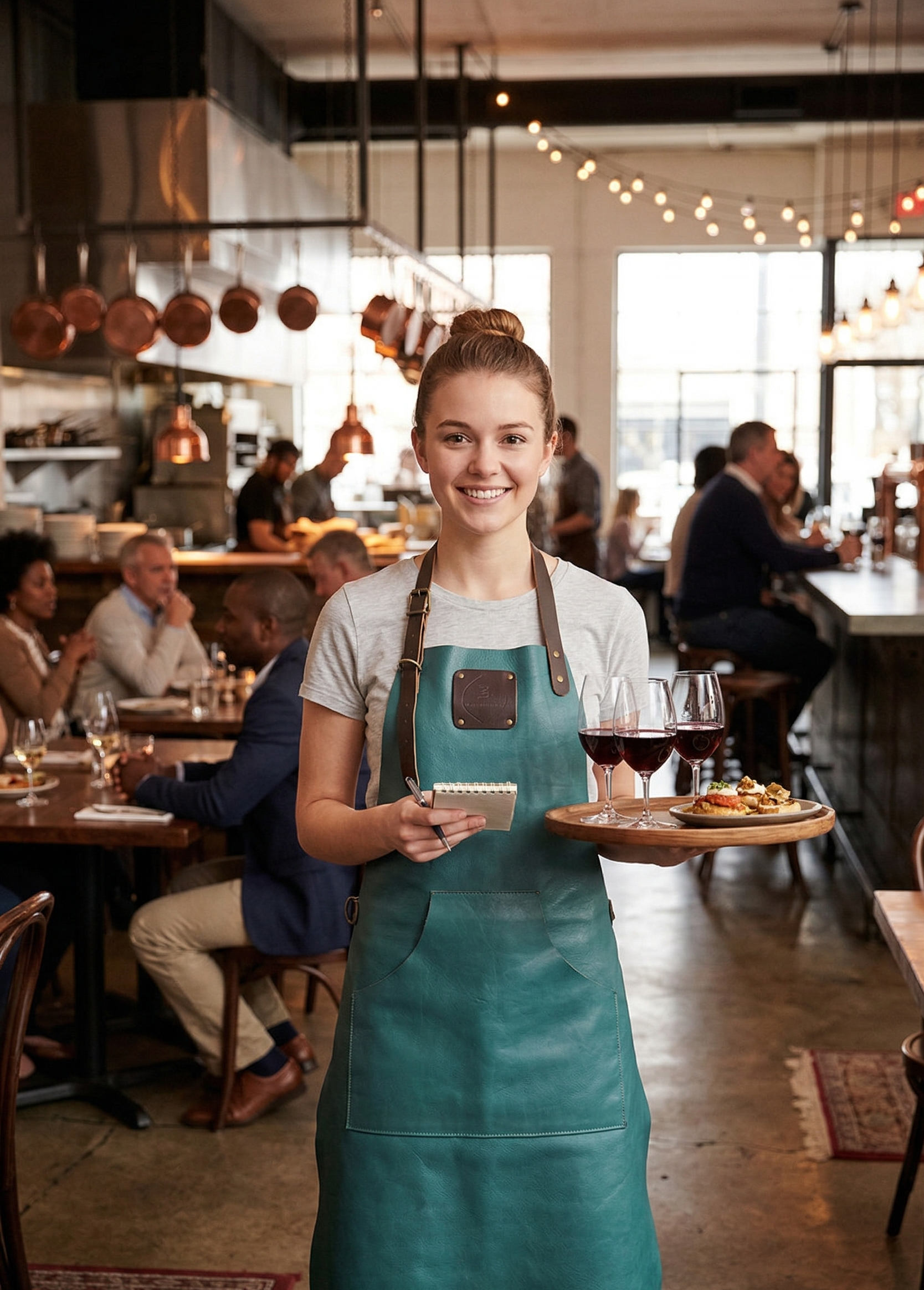Ocean teal leather work apron with premium signature design