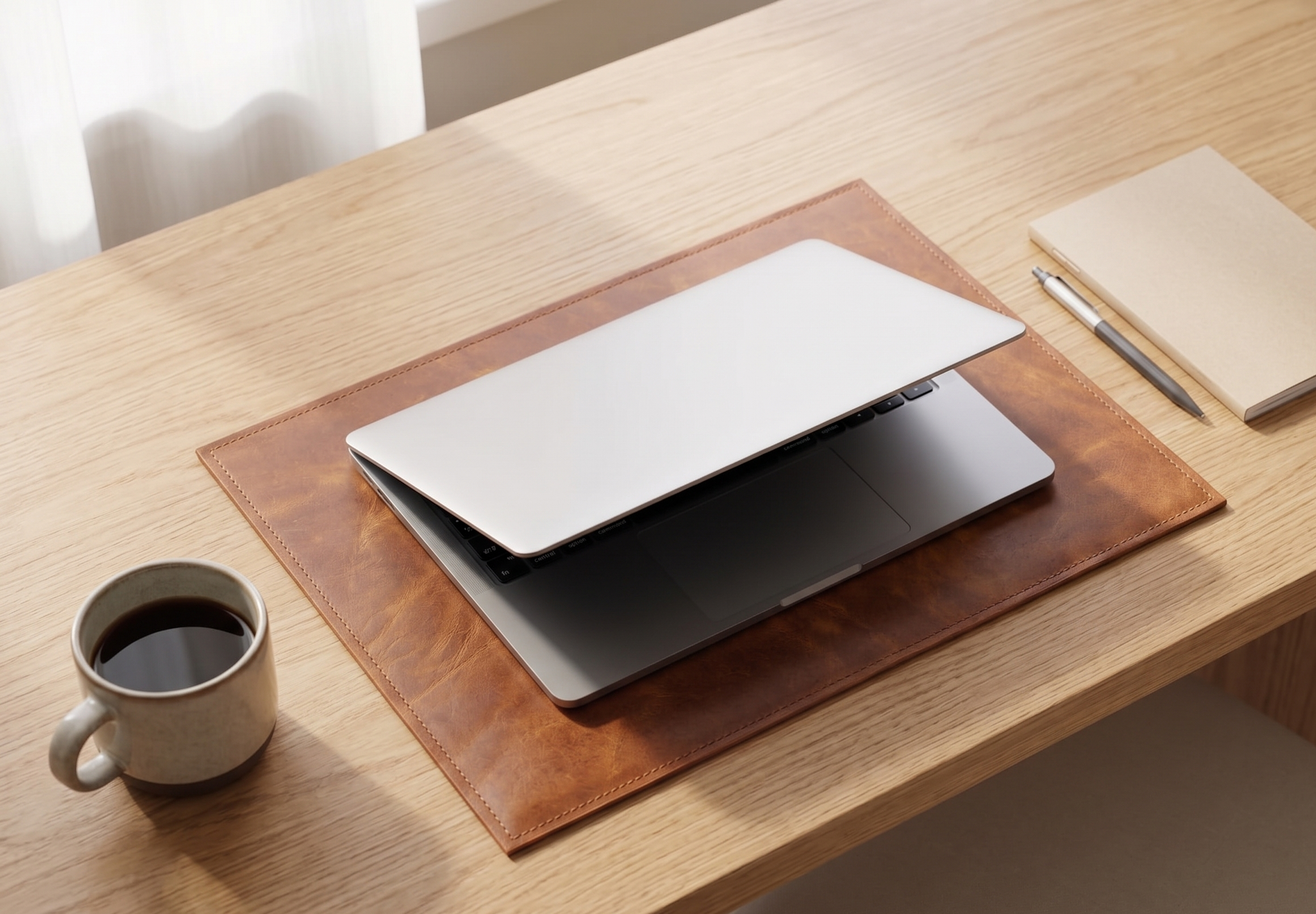 Craftluxe brown leather desk pad with smooth premium finish