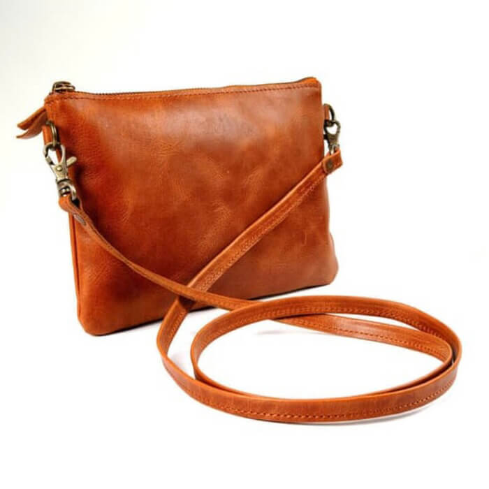 Genuine Leather Messenger/ Sling Bag Clutch- Tan