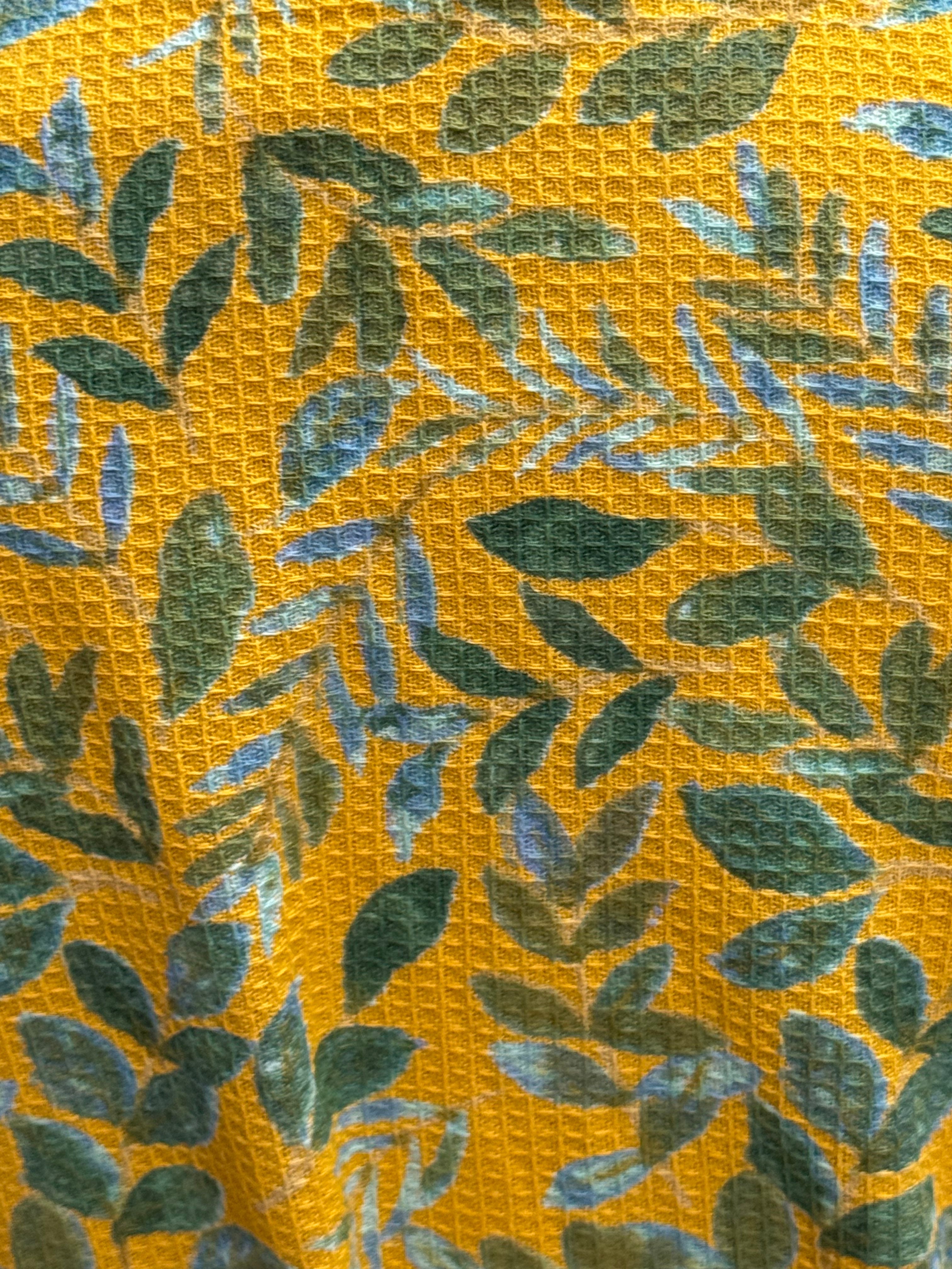 Yellow Waffle Cotton Kimono Robe for Relaxed Homewear