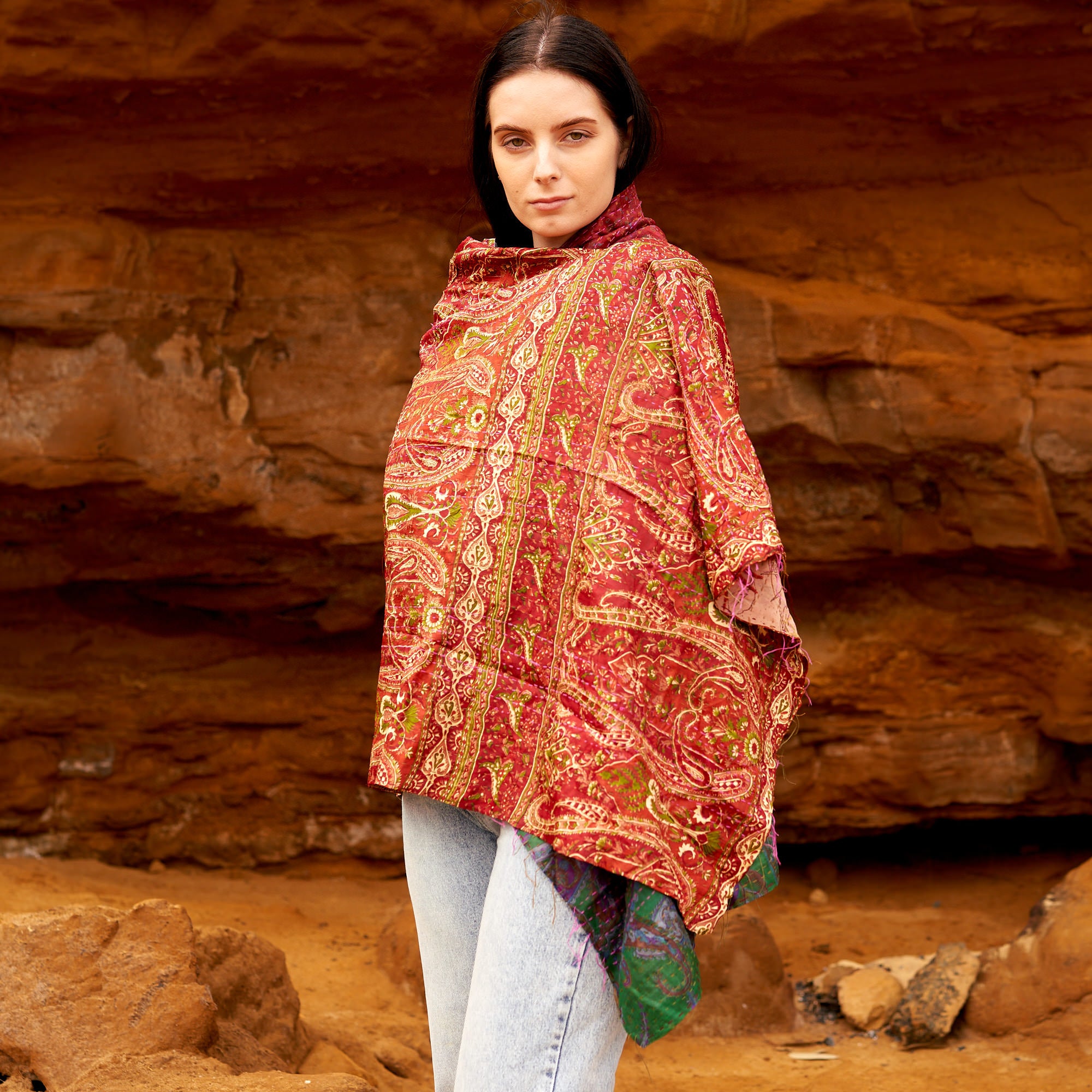 100% Silk Kantha Scarf