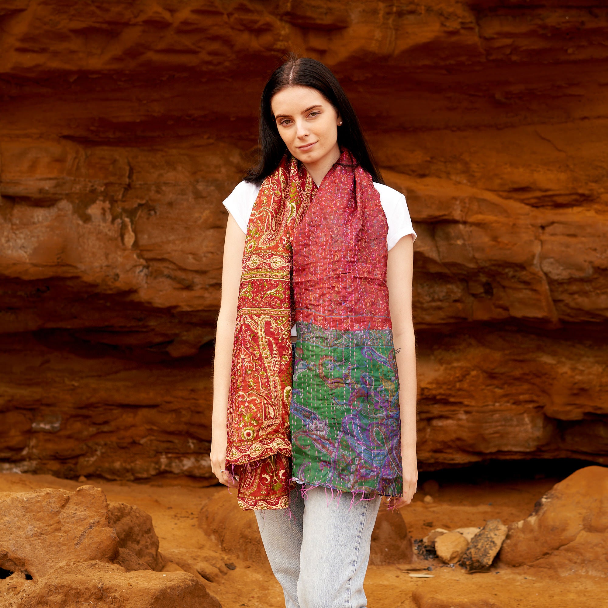 100% Silk Kantha Scarf
