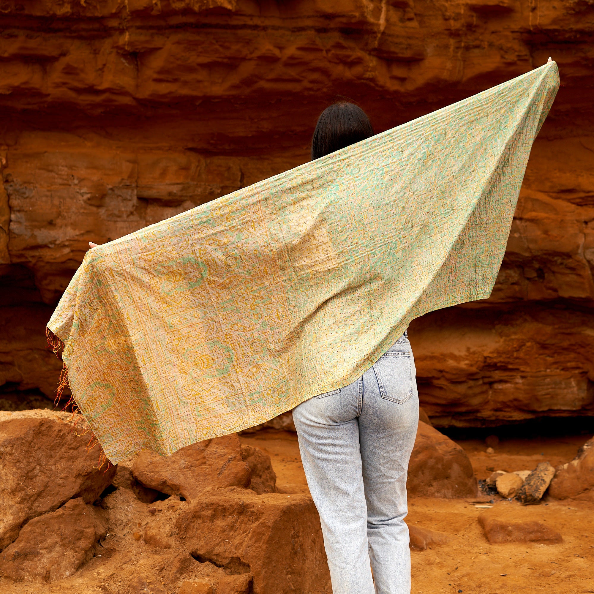 100% Silk Kantha Scarf