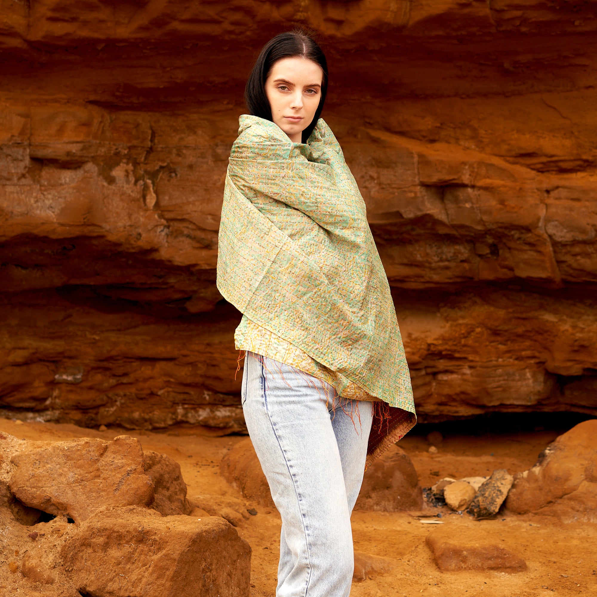 100% Silk Kantha Scarf