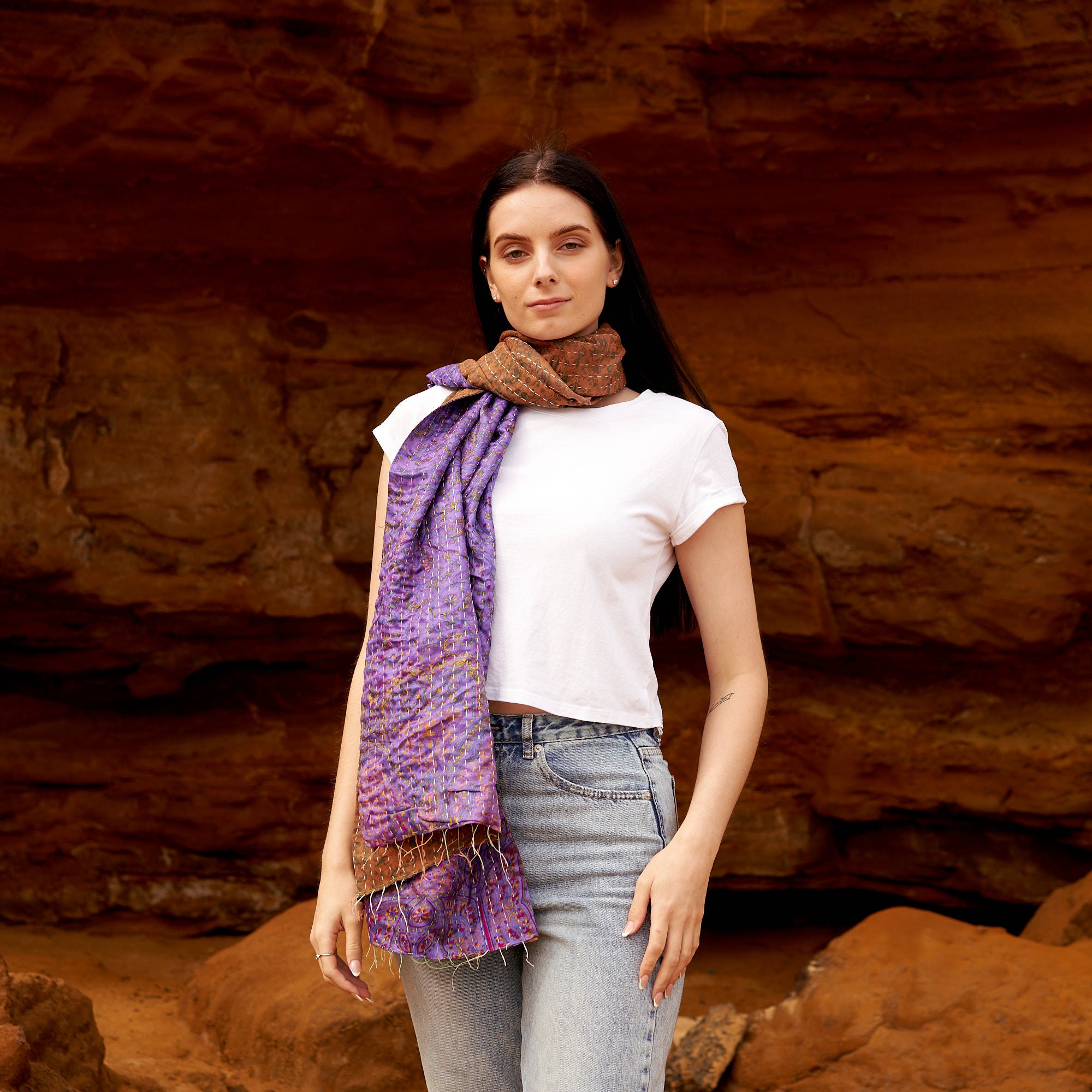 100% Silk Kantha Scarf