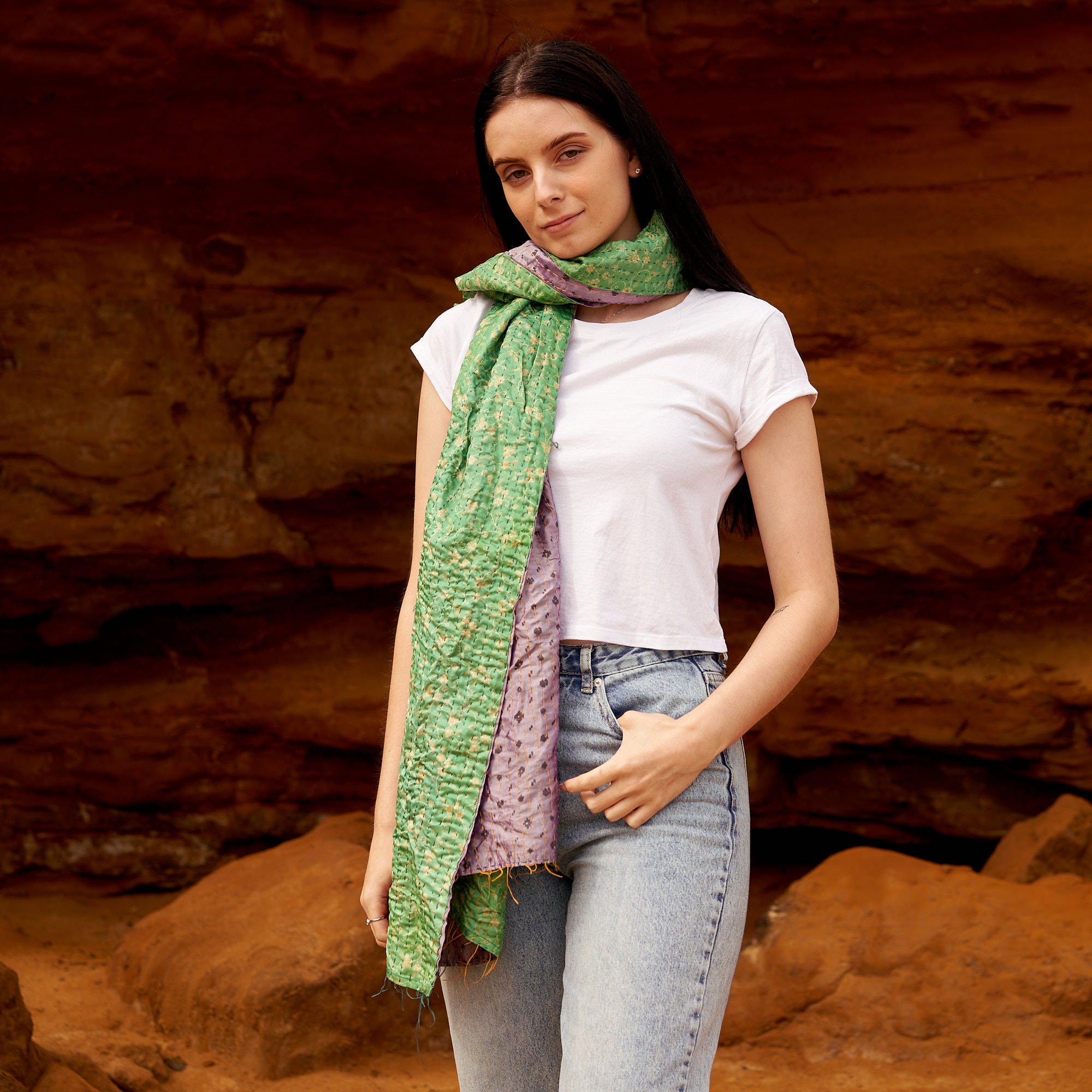 100% Silk Kantha Scarf