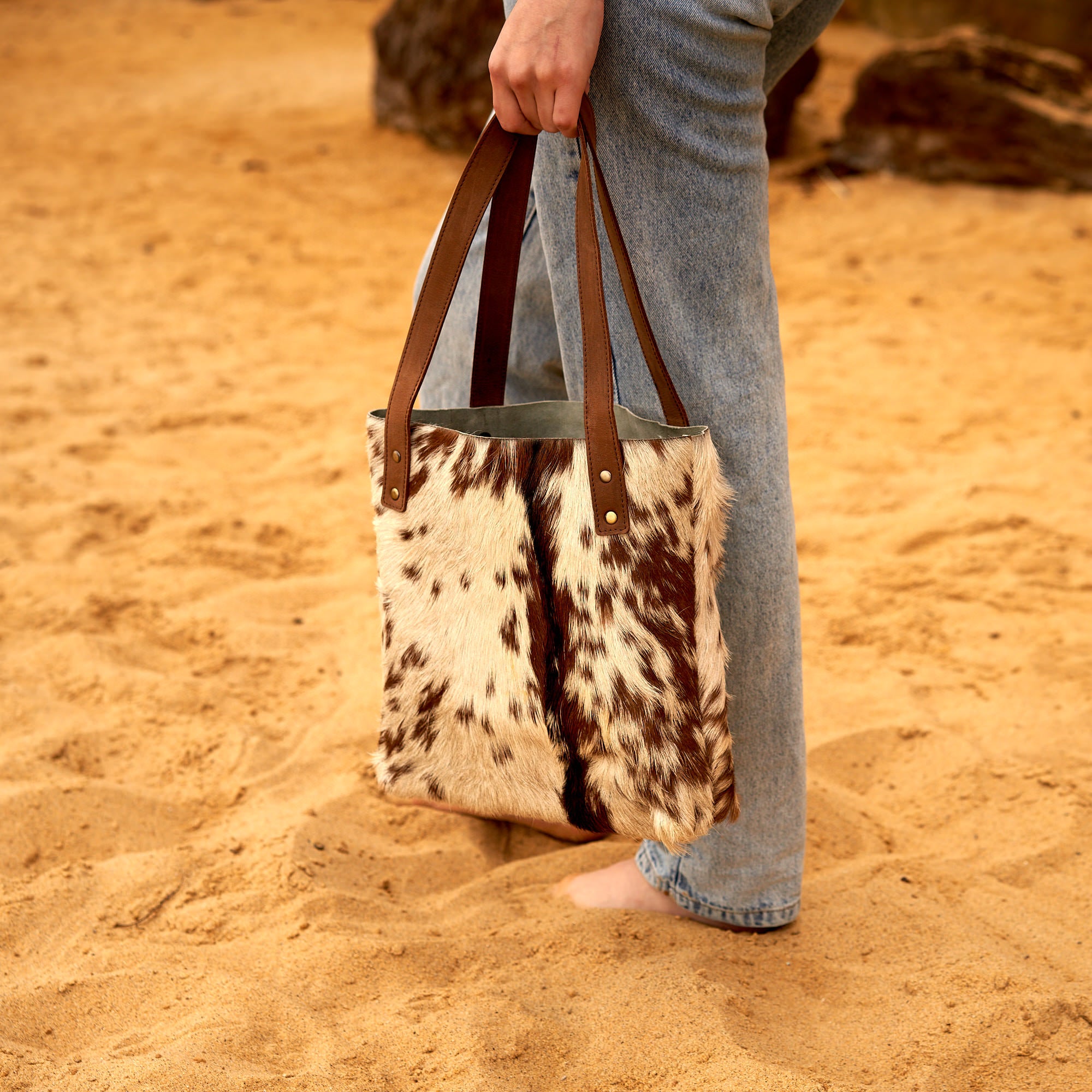 Genuine handmade cowhide leather tote shoulder purse bag