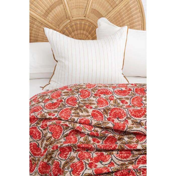 Kantha Quilt Indian Quilt Block Print Quilt Bedspread Bohemian Boho Cotton Throw Quilt Handmade Blanket Doona King Size KQ14