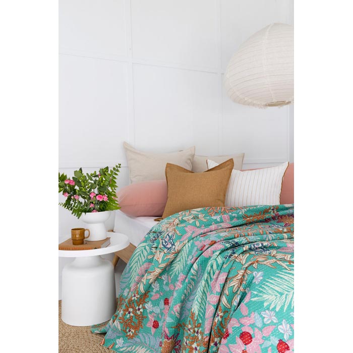 Kantha Quilt Indian Quilt Block Print Quilt Bedspread Bohemian Boho Cotton Throw Quilt Handmade Blanket Doona King Size KQ15