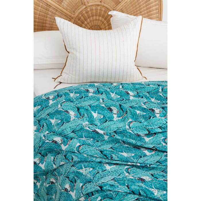 Kantha Quilt Indian Quilt Block Print Quilt Bedspread Bohemian Boho Cotton Throw Quilt Handmade Blanket Doona King Size KQ16