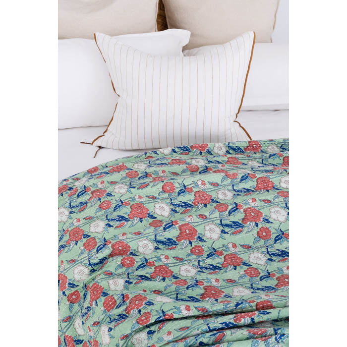 Kantha Quilt Indian Quilt Block Print Quilt Bedspread Bohemian Boho Cotton Throw Quilt Handmade Blanket Doona King Size KQ23
