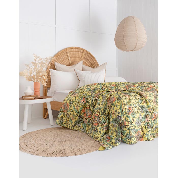 Kantha Quilt Indian Quilt Block Print Quilt Bedspread Bohemian Boho Cotton Throw Quilt Handmade Blanket Doona King Size KQ24