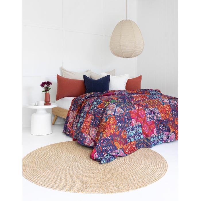 Kantha Quilt Indian Quilt Block Print Quilt Bedspread Bohemian Boho Cotton Throw Quilt Handmade Blanket Doona King Size KQ26